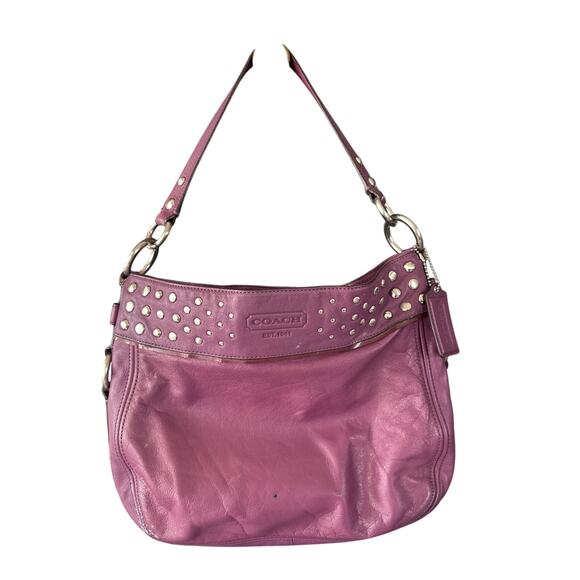 Coach Leather Studded Hobo Shoulder Bag in Plum Purple - Picture 1 of 10